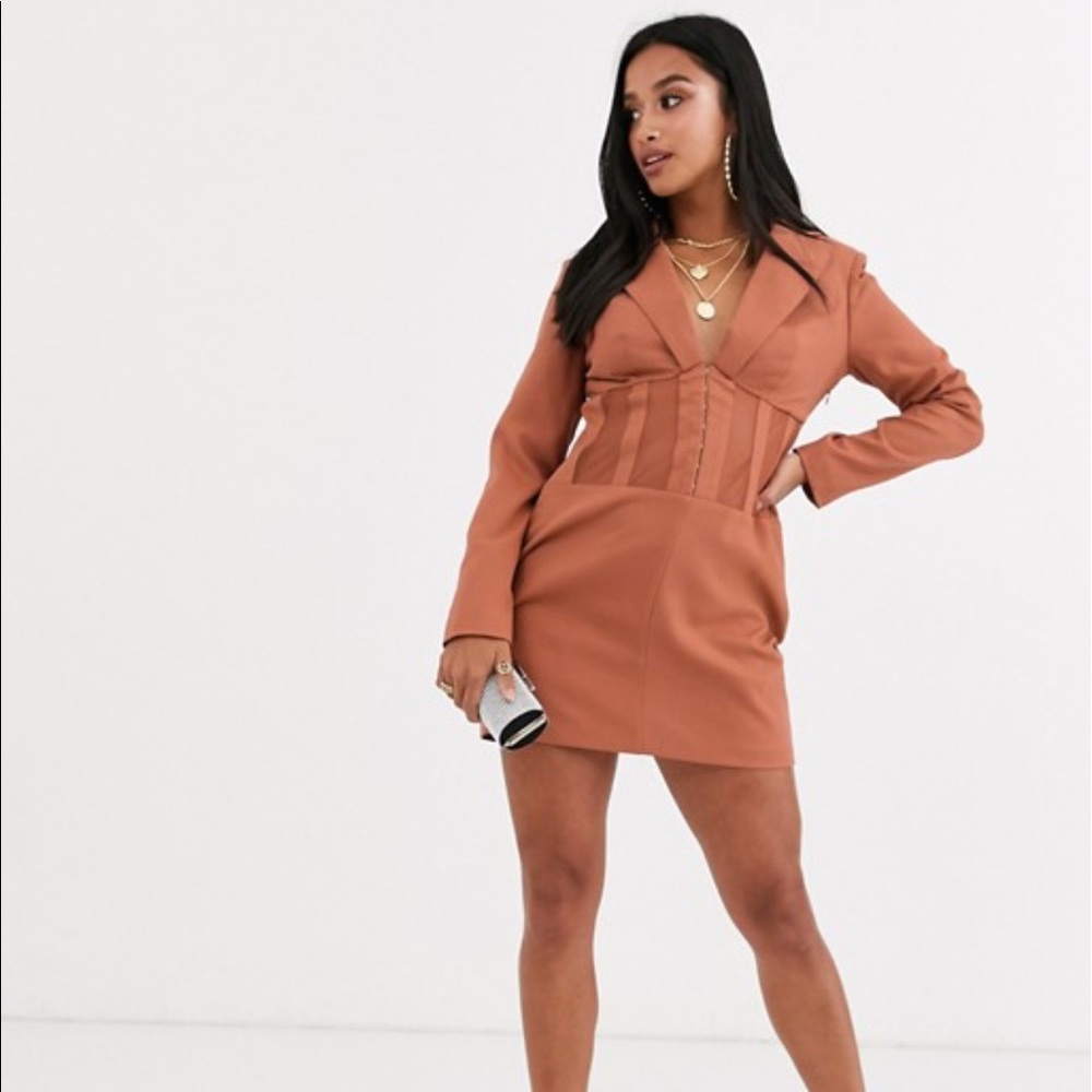 Missguided plunge blazerDress fishnetpanels